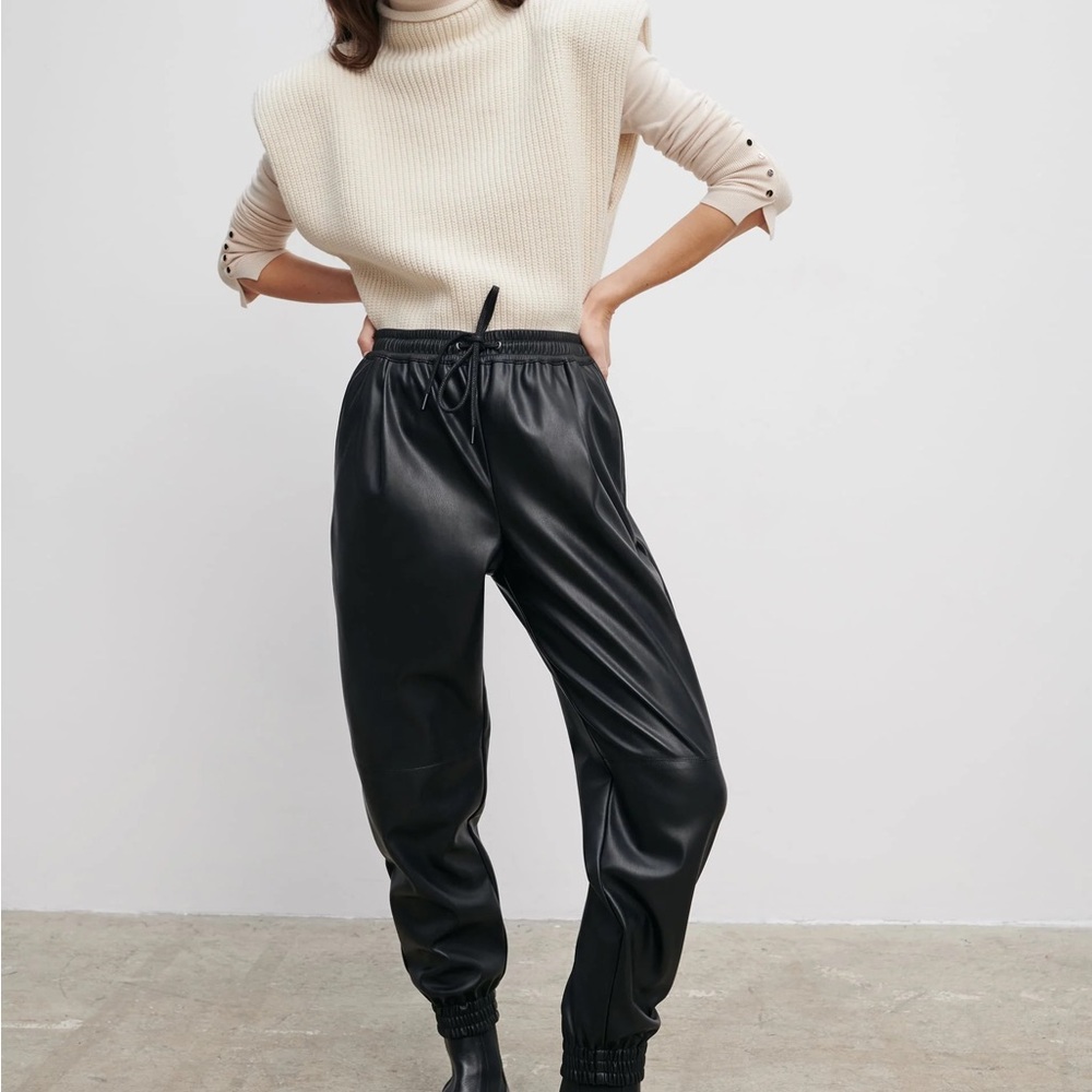 Zara Black Faux Leather Jogger Pants